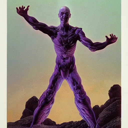 Image similar to a powerful psychic man emitting psychic powers, by wayne barlowe,