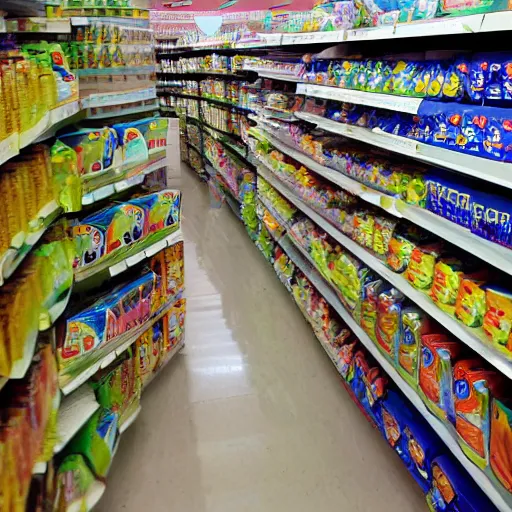 Image similar to cereal aisle in an underwater walmart