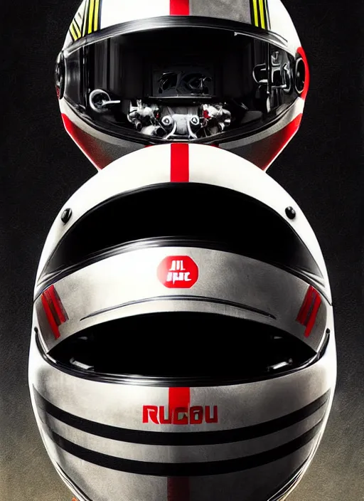 Image similar to a mechanical robotic shoei helmet for motogp highly detailed, digital painting, concept art, smooth, sharp focus, illustration, art by greg rutkowski