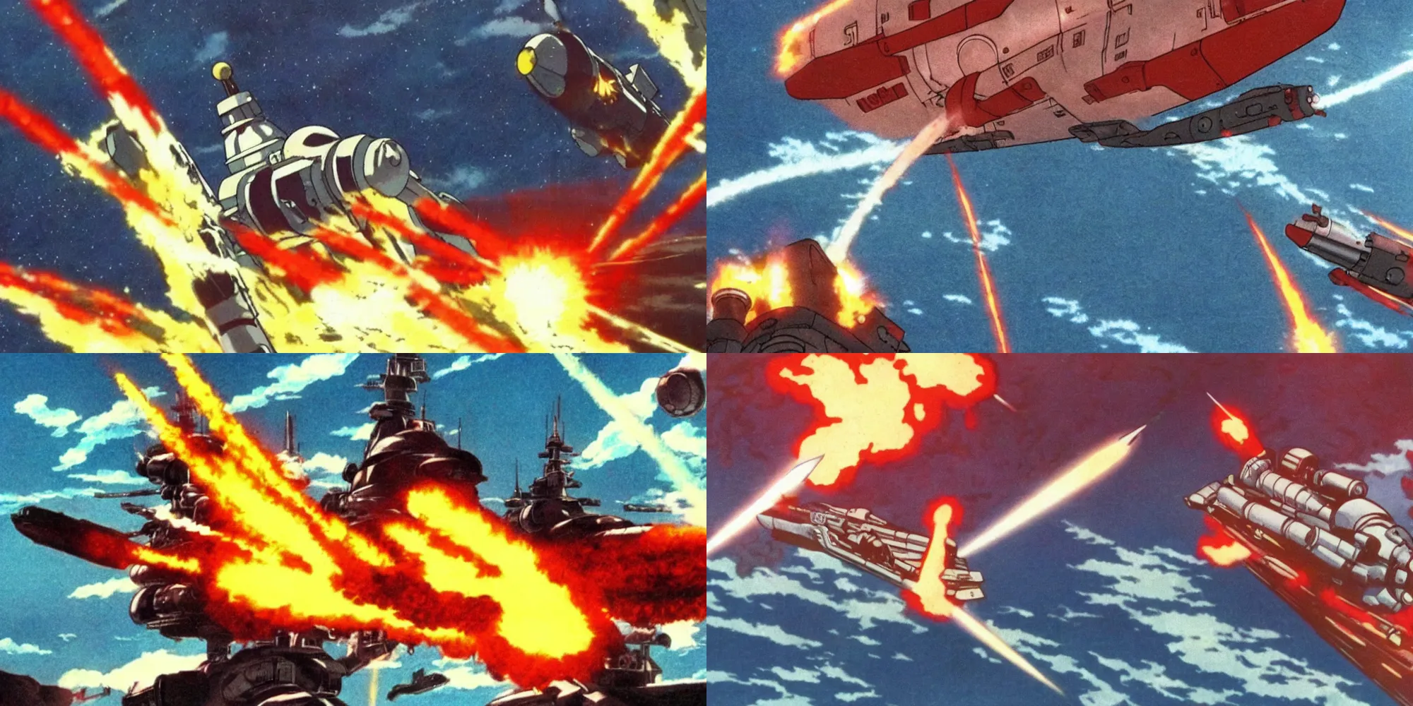 Prompt: still from the space battleship yamato anime, firing it's main cannon, 80's anime