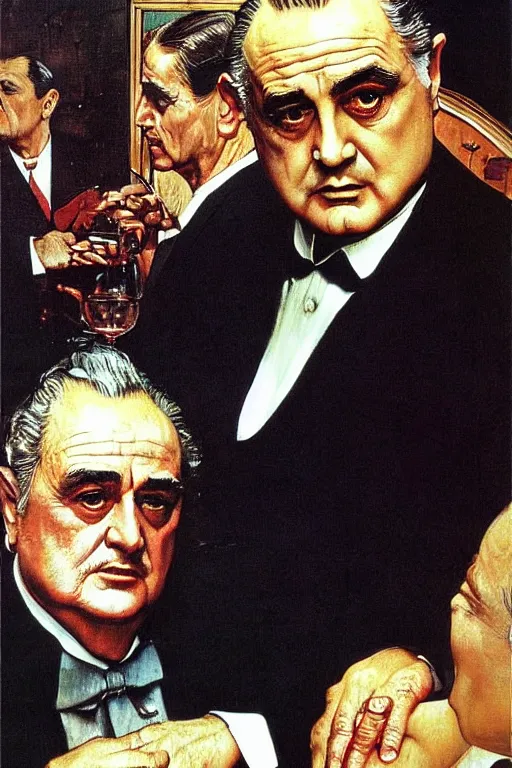 Image similar to Don Vito Corleone painted by Norman Rockwell