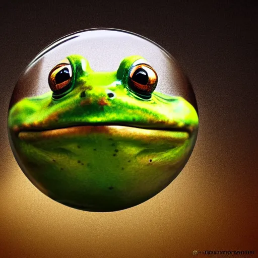 Prompt: frog in the shape of a sphere, digital art