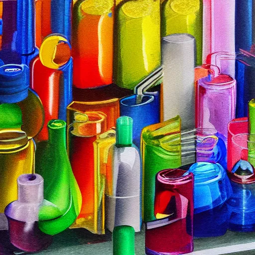 Prompt: detailed painting of an alchemist lab, large tubes, colorful liquid