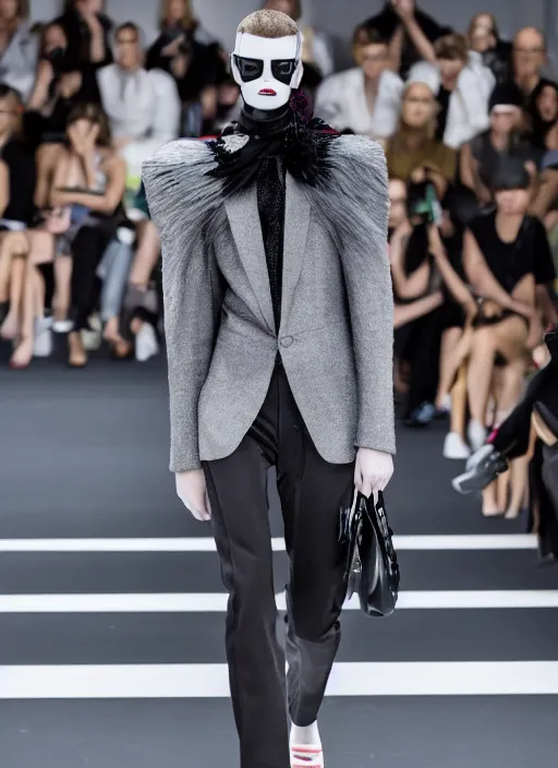 Image similar to hyperrealistic and heavy detailed balenciaga runway show of slender man, leica sl 2 5 0 mm, vivid color, high quality, high textured, real life