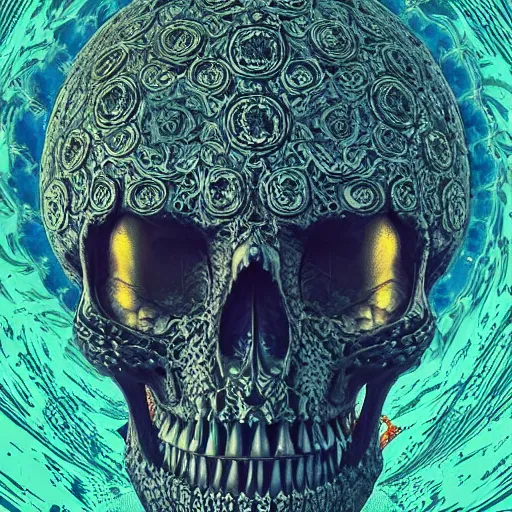 Image similar to portrait_of_a_melting_skull._intricate_abstract._psychedelic_liquod_embossed_intricate_artwork._by_Tooth_Wu_wlop_beeple_dan_mumford._octane_render_trending_on_artstat