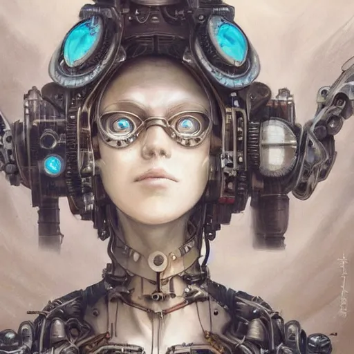 Prompt: portrait painting of a steampunk cyborg mother, transhumanism, ultra realistic, concept art, studio ghibli, intricate details, eerie highly detailed