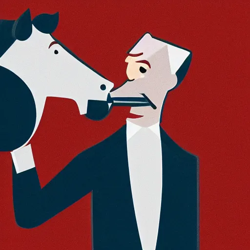 Image similar to an antropomorphic horse wearing a suit smoking a cigar