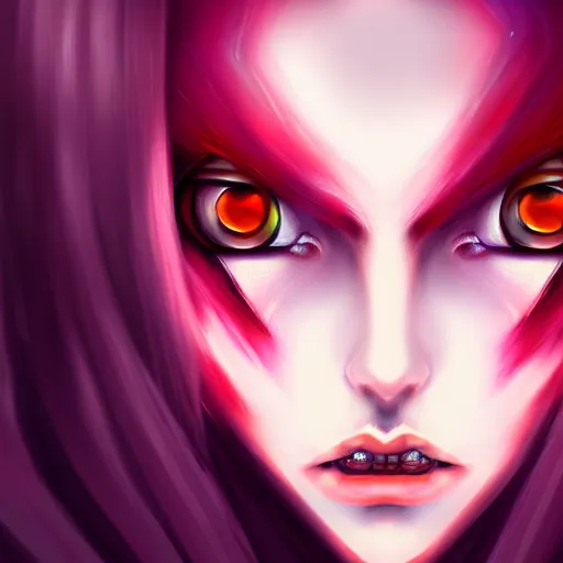 Image similar to portrait of demon queen, anime, digital painting, devian art, trending on artstation, facial touch up, hd, 4 k