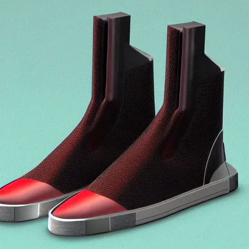 Image similar to futuristic balenciaga and vetements sneakers in the bosch style on gradient background, ultra rendered extreme realism and detail, 8 k, highly detailed, realistic, completely framed, pbr, hyper realistic, photorealistic, sharp focus,