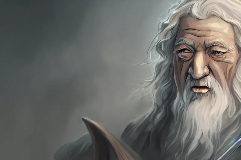 Prompt: A portrait of Gandalf from Lord of the Rings by Studio Gibli, anime style, digital art