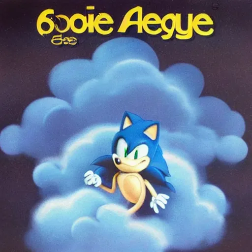 Prompt: 8 0 s new age album cover depicting sonic the hedgehog as a rain cloud, very peaceful mood