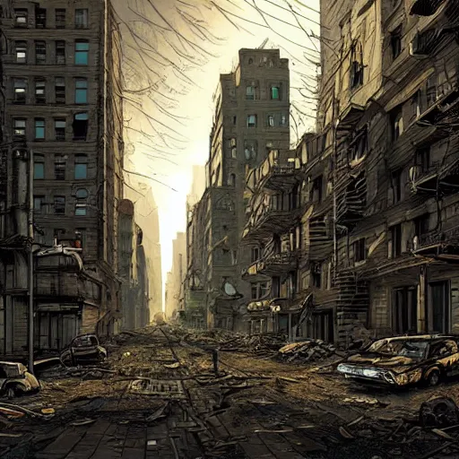 Image similar to abandoned new york city after a nuclear war, post - apocalyptic, fallout, by dan mumford, 4 k