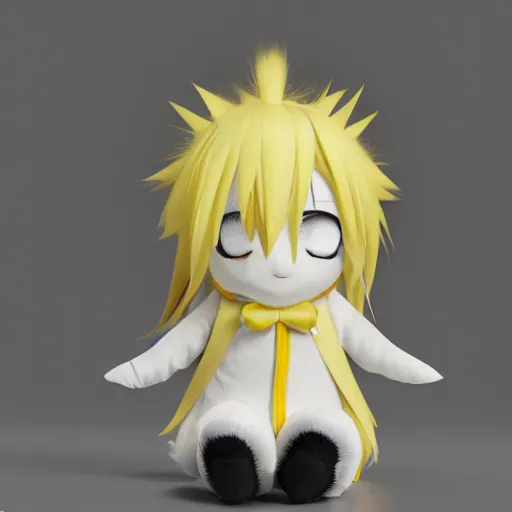 Prompt: cute fumo plush of a yellow and white - haired prankster, anime, vray