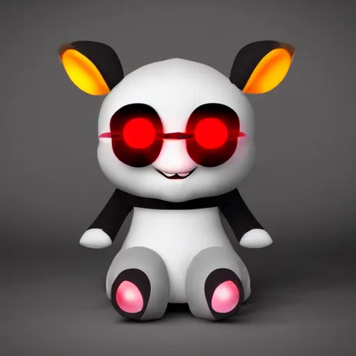 Prompt: cute fumo chibi plush imp, black and white with red hearts, glowing lens flare, distortion, soft shadow, vray, asymmetry