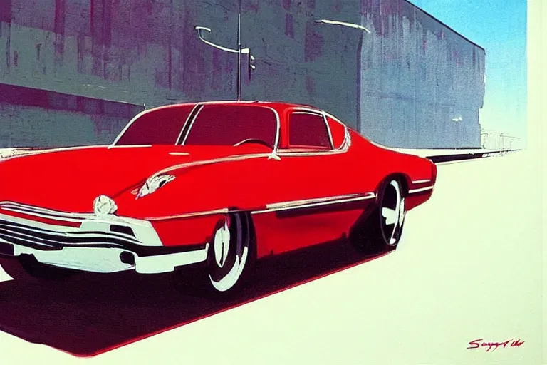 Image similar to red car, white background!!!!!!!!!!, style by Syd Mead