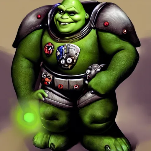 Image similar to Shrek as a Space Marine, concept art