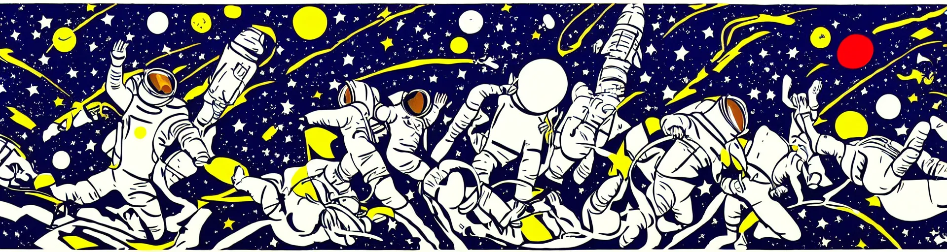 Image similar to astronauts in the space by roy lichtenstein