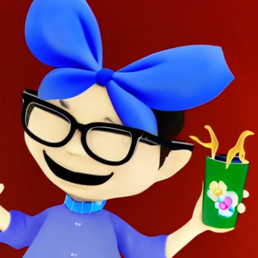 Prompt: a toast character wearing glasses and a blue flower