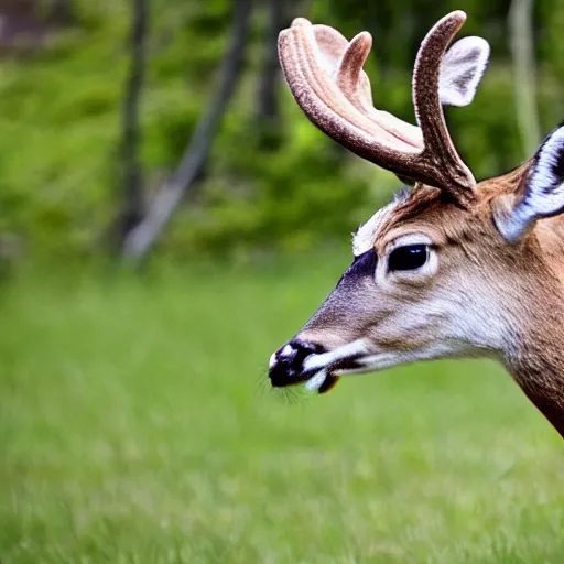 Prompt: photo of a funny deer laughing at a joke