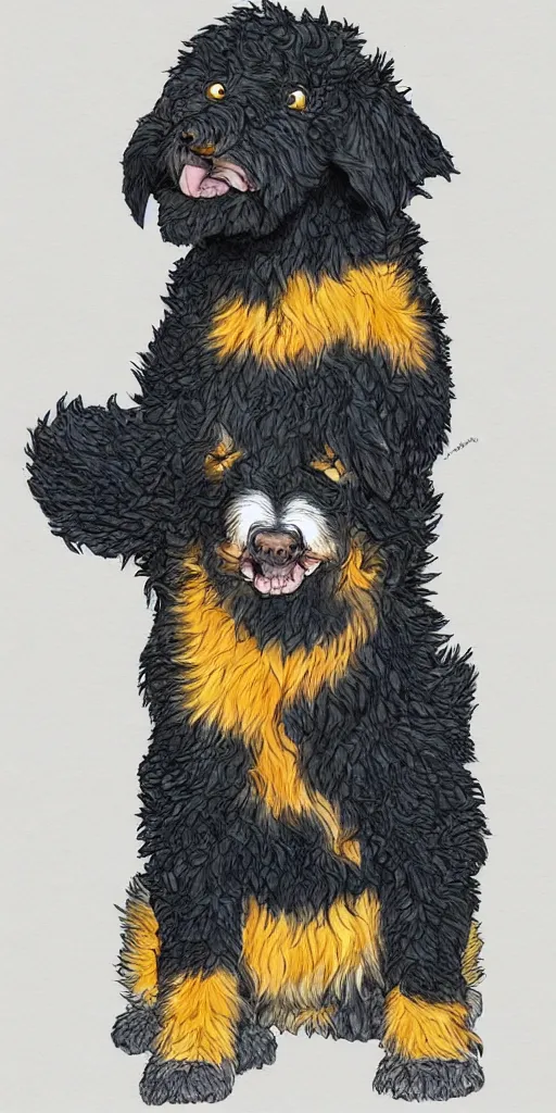 Prompt: a bernedoodle going super saiyan, studio ghibli lighting, very cute, art of the year, best art award, 8 k