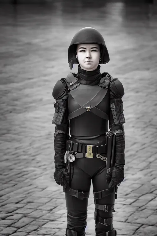 Image similar to a beautiful female guard from oblivion shyly posing on camera, symmetrical, cinematic, elegant, dawn light, real dlsr photography, sharp focus, 4 k, ultra hd, sense of awe