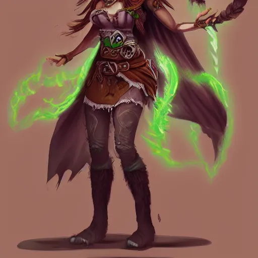 Prompt: elf druid with messy brown hair, green cloak, character art, trending on artstation,