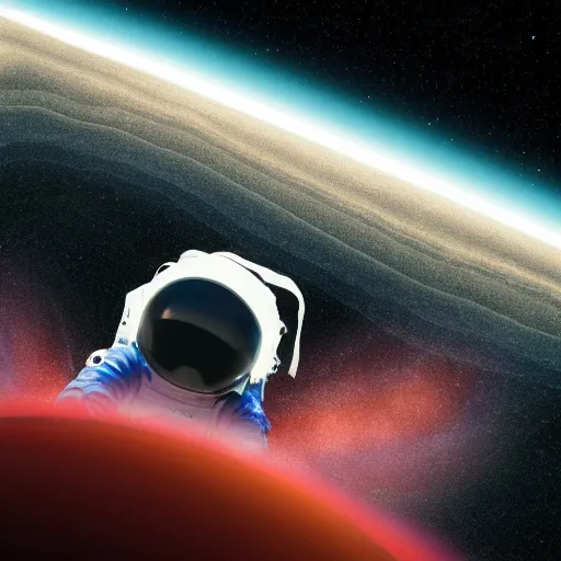 Image similar to astronaut falling into a interstellar black hole