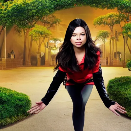 Image similar to Miranda Cosgrove as Meilin Lee in disney turning red live action, 8k full HD photo, cinematic lighting, anatomically correct, oscar award winning, action filled, correct eye placement,