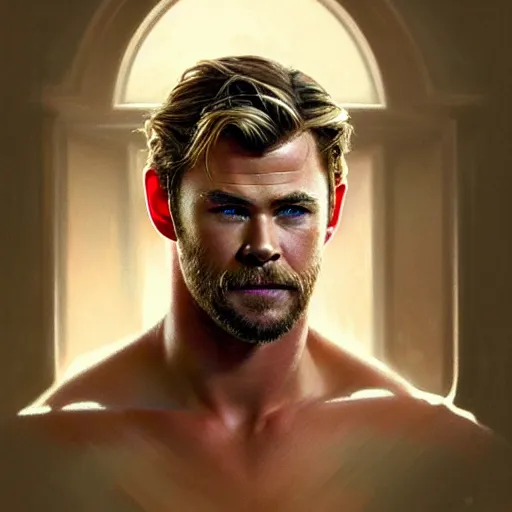 Prompt: portrait of Chris Hemsworth, elegant, intricate, headshot, highly detailed, digital painting, artstation, concept art, sharp focus, illustration, art by artgerm and greg rutkowski and alphonse mucha