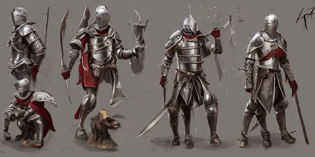 Image similar to different views of medieval knights, beautiful concept art by senior character artist, trending on artstation