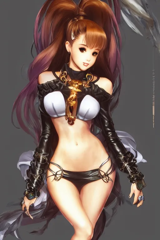 Image similar to Ariana Grande in a blade and soul spinoff artbook rendered by the artist Taran Fiddler, Joe Madureira, Nadezhda Tikhomirova, Jiyun Chae, Lê Long, trending on Artstation by Hyung Tae Kim, artbook, Stanley Artgerm Lau, WLOP, Rossdraws , James Gurney