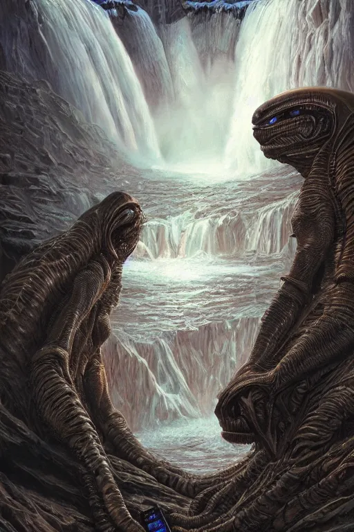 Prompt: Alien rodents from another planet visit Niagara Falls and take selfies, an epic painting, volumetric lighting, intricate, elegant, highly detailed, digital painting, artstation, concept art, smooth, sharp focus, art by Mort Kunstler