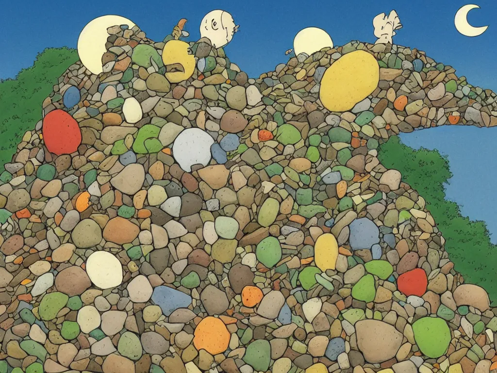 Prompt: earth, by hayao miyazaki, cone, pebbles, in a symbolic and meaningful style