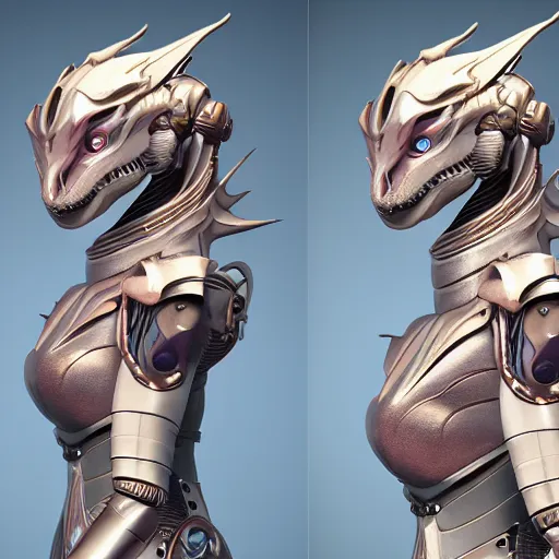 Image similar to a highly detailed close-up bust, of a beautiful cute anthropomorphic robot female dragon, with smooth and streamlined mechanical armor, standing and posing elegantly in front of the camera, well detailed head with two LED eyes, sharp teeth, two arms, digital art, artstation, DeviantArt, professional, octane render, sunset lighting