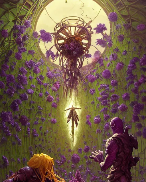 Image similar to the platonic ideal of flowers, rotting, insects and praying of cletus kasady carnage thanos nazgul doctor manhattan chtulu mandelbulb my neighbor totoro bioshock davinci heavy rain, d & d, fantasy, ego death, decay, dmt, psilocybin, art by artgerm and greg rutkowski and alphonse mucha