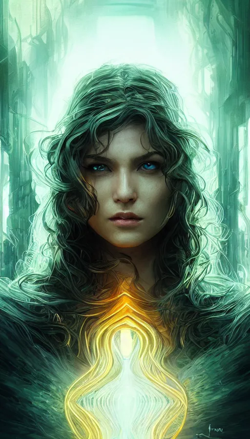 Image similar to furious gorgeous woman, lord of the rings, cyberpunk, neon, fibonacci, sweat drops, insane, intricate, highly detailed, digital painting, artstation, concept art, smooth, sharp focus, illustration, Unreal Engine 5, 8K, art by artgerm and greg rutkowski and alphonse mucha