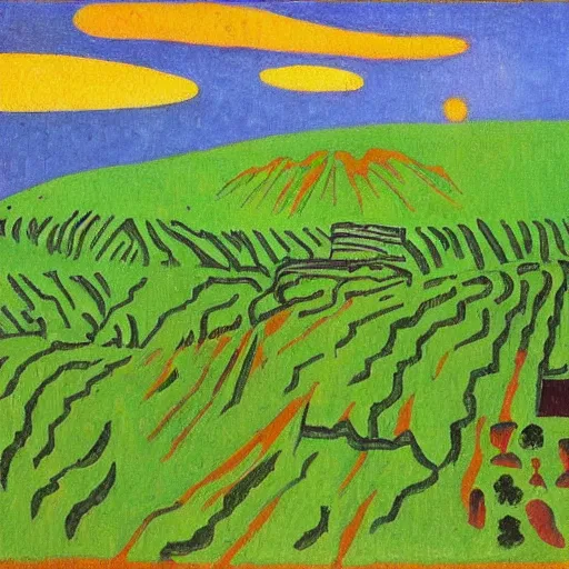 Prompt: painting of a lush natural scene on an alien planet by kazimir malevich. beautiful landscape. weird vegetation. cliffs and water.