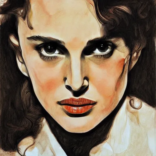 Image similar to young natalie portman, artstation, drawing by egon schiele