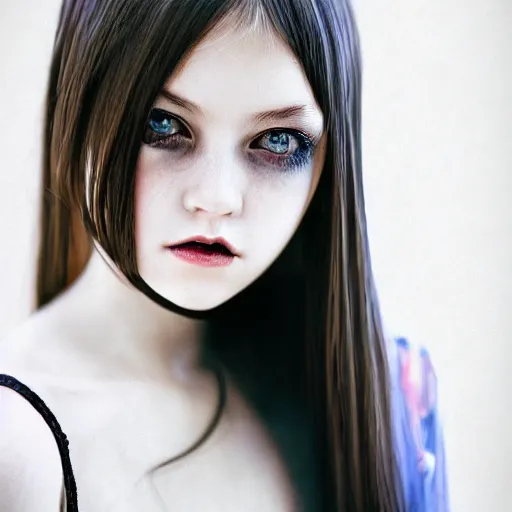 Image similar to headshot portrait of young gothic girl by WLOP, bokeh, fine details