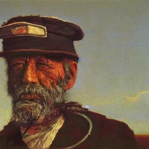 Image similar to painting of sailor hobo hyperrealism vasily vereshchagin