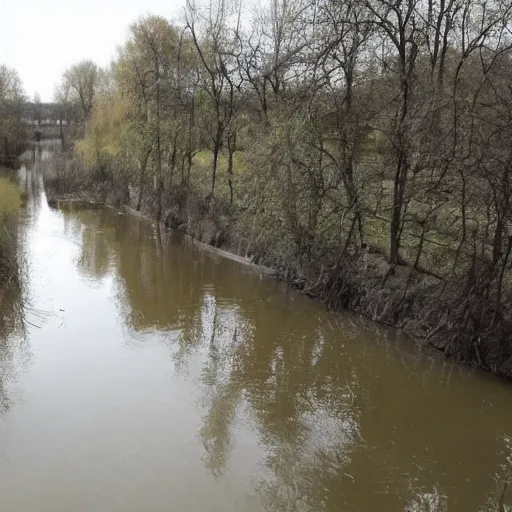 Prompt: odra river filled with toxic waste, decaying bodies of animals and dead, poisoned flora, high quality, informative press report photo 1 / 8 f