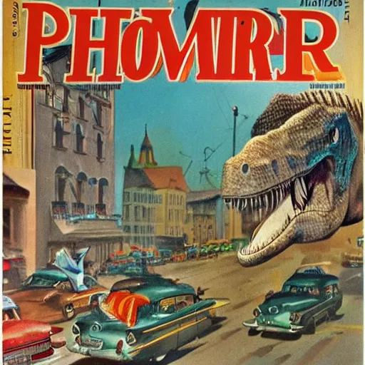 Image similar to dinosaur revolution on the streets of budapest 1 9 5 6, colored time magazine cover art, highly detailed illustration