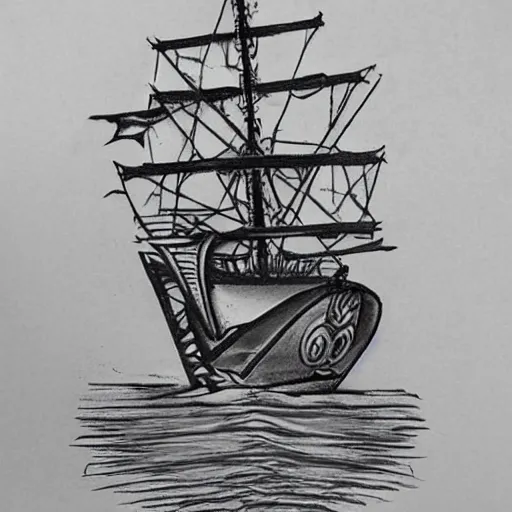 Image similar to realism tattoo design sketch of a pirate ship, in the style of Niki Norberg