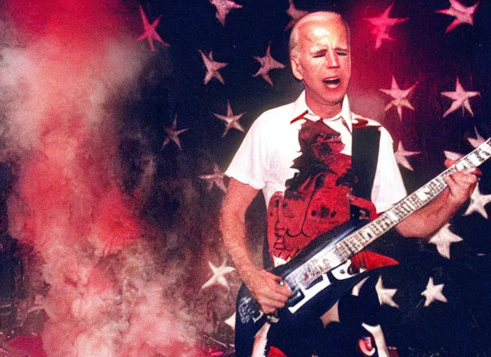 Image similar to publicity photo still of joe biden in gwar live on stage 1 9 9 8, 8 k, live concert lighting, mid shot