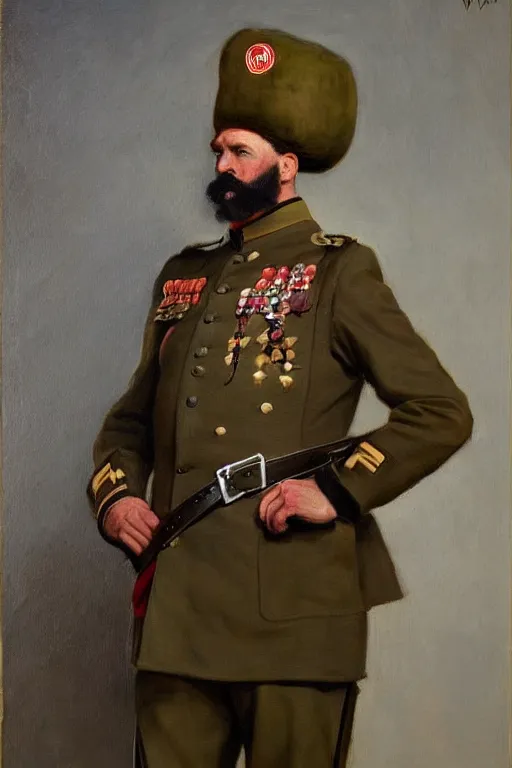 Image similar to full body portrait of the dictator of the toronto raptors, 1 8 8 9, in full military garb, oil on canvas by william sidney mount, trending on artstation