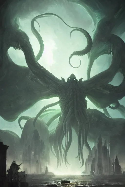 Image similar to cthulhu, huge, towering, gigantic, high octane, 8 k, digital art, magic the gathering, mtg, by greg rutkowski, trending on artstation