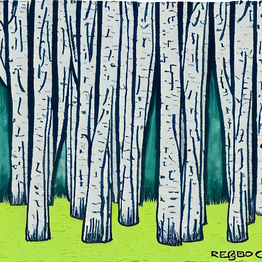 Image similar to expressive representation of the fight between the id and ego resulting in the superego through fir and birch trees