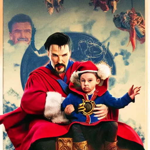 Prompt: dr strange as a young child sitting on santas lap