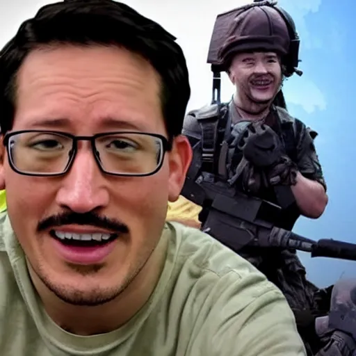 Prompt: markiplier is committing war crimes