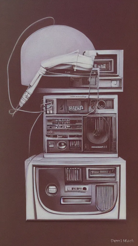 Image similar to 1 9 8 0 s airbrush surrealism illustration of a radio by dennis magdich